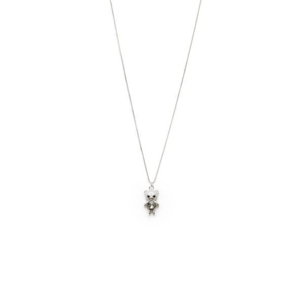 Diamond Embedded In Silver Bear Dainty Necklace