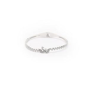 Diamond Embedded Silver Kada Bracelet With Swan Design