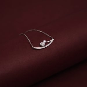 Silver Diamond Embedded Single Flower Dainty Necklace