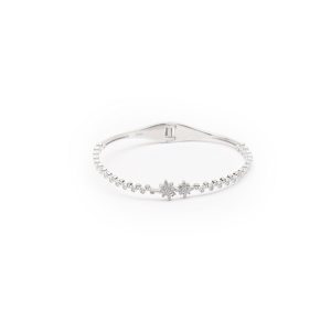 Diamond Embedded Silver Kada Bracelet With Star Design