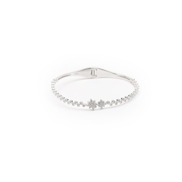 Diamond Embedded Silver Kada Bracelet With Star Design