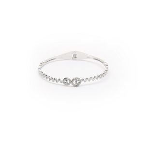 Diamond Embedded Silver Kada Bracelet With Oval Design