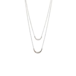 Diamonds Embedded In Silver Dual Chained Dainty Necklace