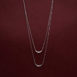 Diamonds Embedded In Silver Dual Chained Dainty Necklace