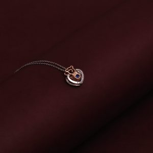 Blue Diamond Embedded in Silver Rose Gold Plated Dual Tone Dainty Necklace