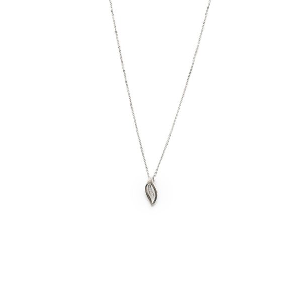 Silver Diamond Embedded Dainty Necklace With Leaf Design