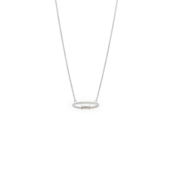 Diamonds Embedded In Oval Ring Silver Dainty Necklace