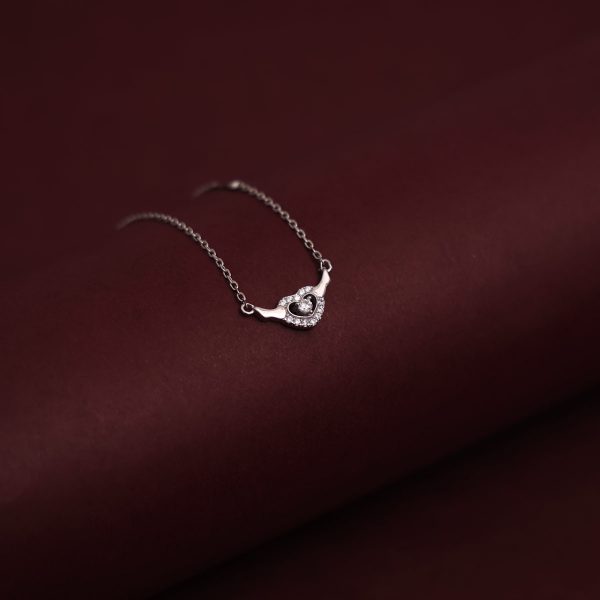 Diamond Embedded Silver Heart Dainty Necklace