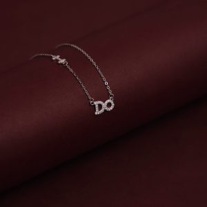 Diamonds Embedded Silver Dainty Necklace With DO Pendant