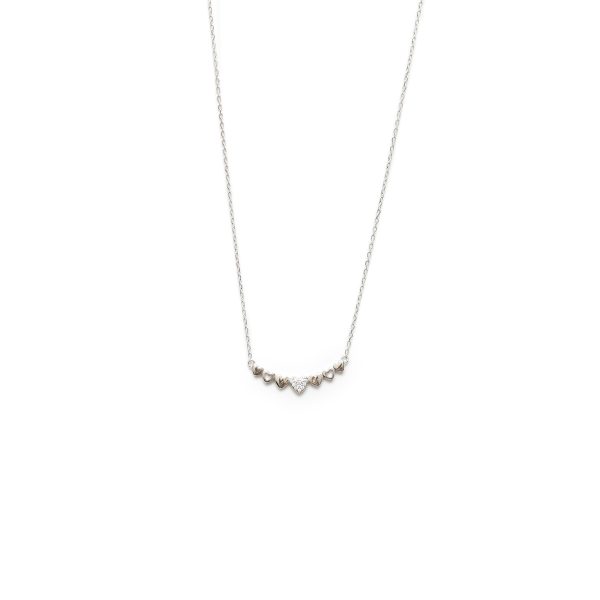 Diamond Embedded Mini Silver Hearts Dainty Necklace