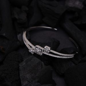 Diamond Embedded Silver Kada Bracelet
