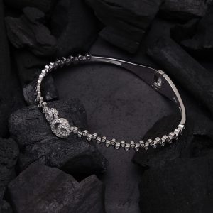 Diamond Embedded Silver Kada Bracelet With Oval Design