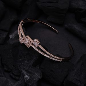 Designer Diamond Silver Kada Bracelet With Rose Gold Plating