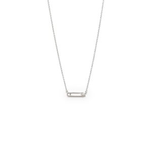 Diamonds Embedded In Silver Dainty Necklace with Safety Pin Pendant