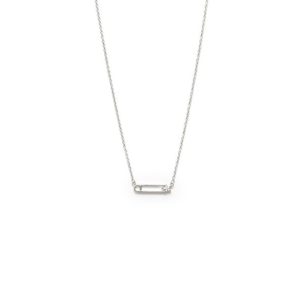Diamonds Embedded In Silver Dainty Necklace with Safety Pin Pendant
