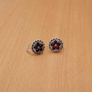 Red flower with silver toe ring - 4 pair