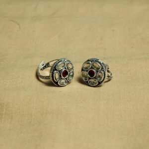 Red and white stone toe ring - 4 pair