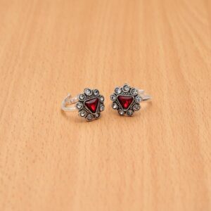 Red ruby with silver toe ring - 4 pair