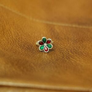 Multicolour flower with white pearl toe ring - 4 pair