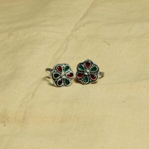 Mini multicolour flower toe ring - 4 pair